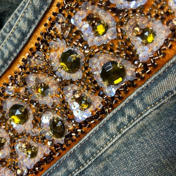 EXPRESS bedazzled / beaded low waist flare jean - Picture 2 of 6
